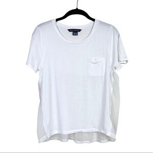 French Connection White Hopper Short Sleeve Sheer Back Modal Top Size XS